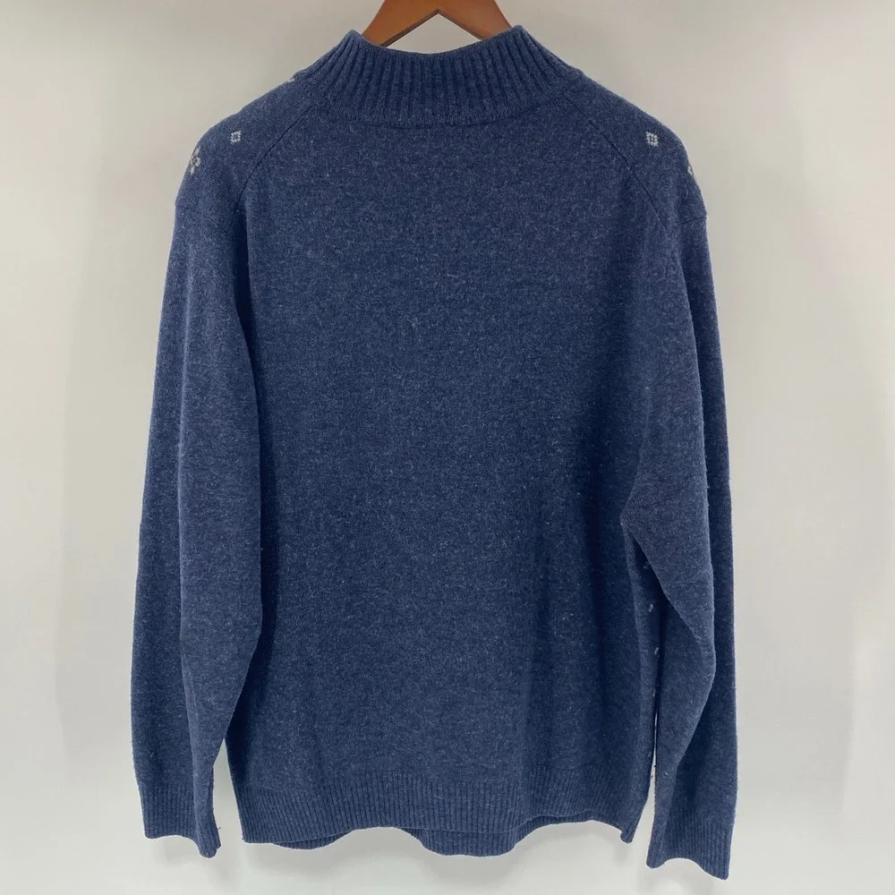 Jos. A. Bank Sweater Mens XXL Blue Lambswool Quarter 1/4 Zip Diamond Geometric